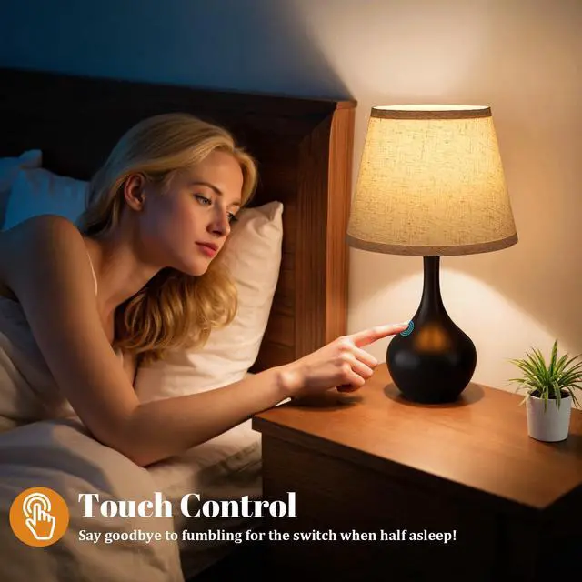 Alt view image 2 of 7 - 16.1" Touch Table Lamps for Nightstand, 3-Way Dimmable Small Bedroom Lamps for Night Stands, Black Bedside Lamps for Living Room, Kids Room, End Table