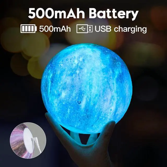 Alt view image 2 of 7 - Moon Lamp Galaxy Lamp 5.9 inch 16 Colors LED 3D Moon Light, Remote & Touch Control Moon Night Light Gifts for Girls Boys Kids Women BirthdayWooden Base