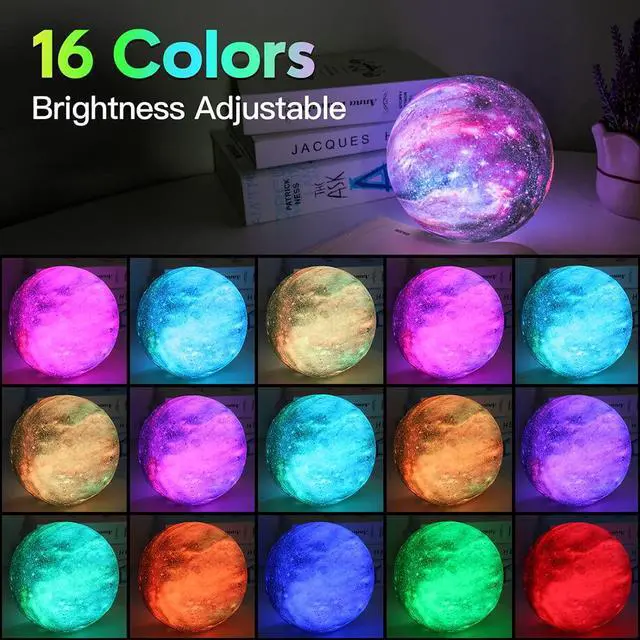 Alt view image 4 of 7 - Moon Lamp Galaxy Lamp 5.9 inch 16 Colors LED 3D Moon Light, Remote & Touch Control Moon Night Light Gifts for Girls Boys Kids Women BirthdayWooden Base