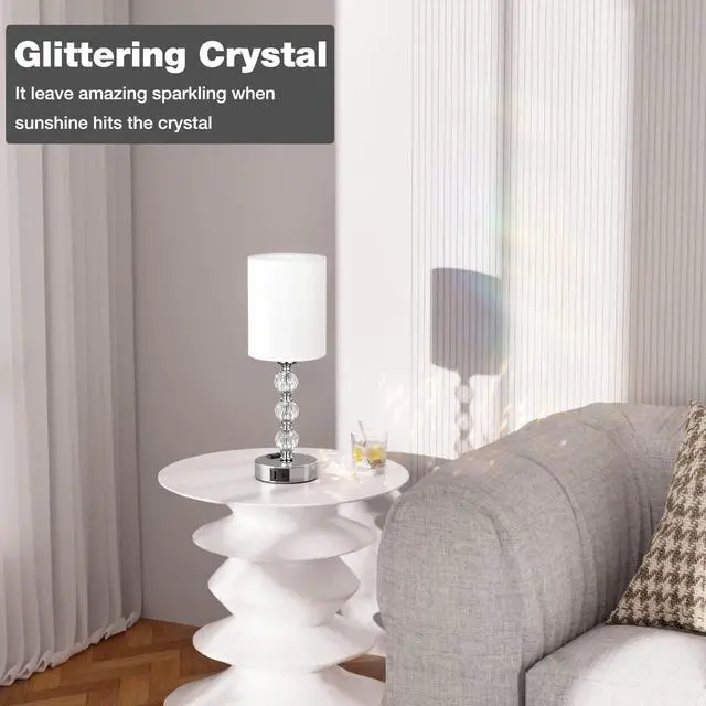 Alt view image 2 of 7 - Touch Bedside Crystal Lamps for Bedrooms Nightstand with USB C+A Charging Port and AC Outlet White, 3 Way Dimmable Silver Small End Side Table Lamp for Living/Guest/Dinning Room/Kitchen