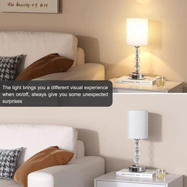 Alt view image 7 of 7 - Touch Bedside Crystal Lamps for Bedrooms Nightstand with USB C+A Charging Port and AC Outlet White, 3 Way Dimmable Silver Small End Side Table Lamp for Living/Guest/Dinning Room/Kitchen
