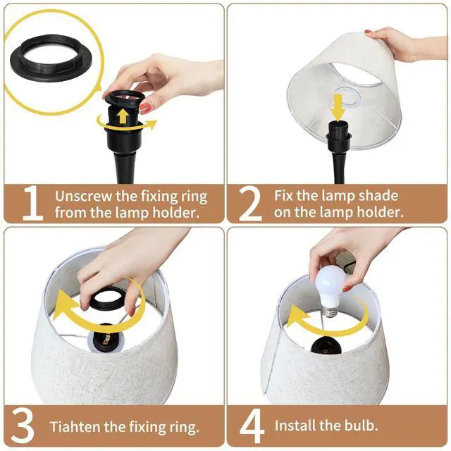 Alt view image 7 of 7 - Touch Bedside Lamp for Bedroom, 3-Way Dimmable Farmhouse Table Lamps for Nightstand with Fabric Shade, Desk Lamp for Kids Reading, Home Office