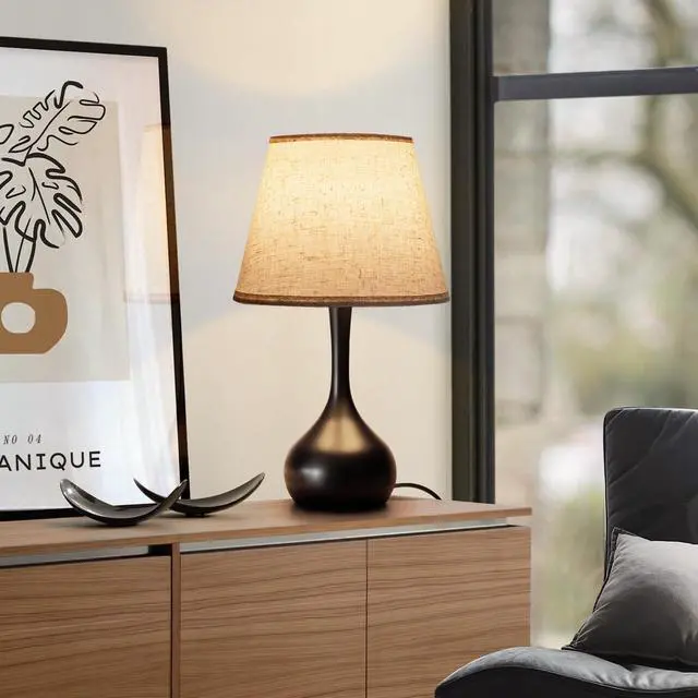 Alt view image 5 of 7 - Touch Bedside Lamp for Bedroom, 3-Way Dimmable Farmhouse Table Lamps for Nightstand with Fabric Shade, Desk Lamp for Kids Reading, Home Office