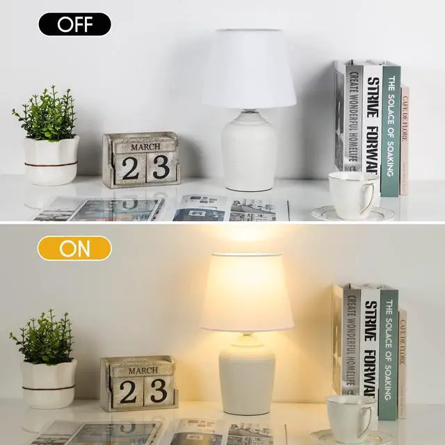Alt view image 4 of 7 - Small 11.8" Table Lamps Set of 2, Bedside Nightstand Lamps for Bedroom Kids Room, Cute Desk Lamps with Studded Texture Base for Reading Nursery Living Room Office, White
