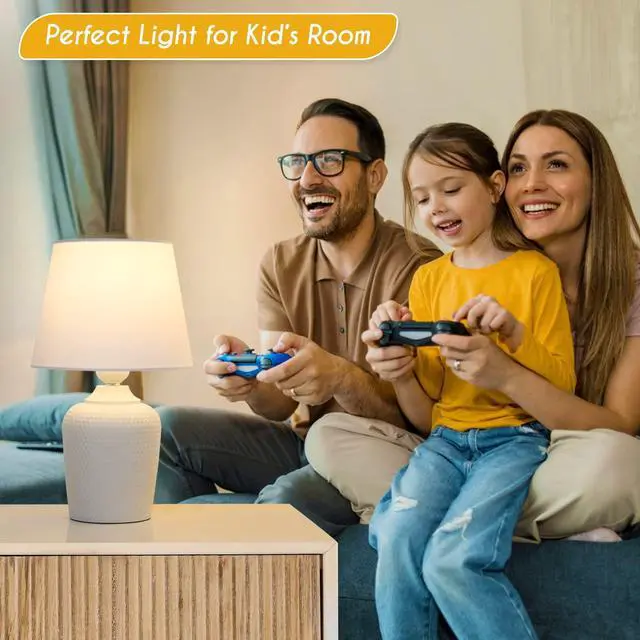 Alt view image 5 of 7 - Small 11.8" Table Lamps Set of 2, Bedside Nightstand Lamps for Bedroom Kids Room, Cute Desk Lamps with Studded Texture Base for Reading Nursery Living Room Office, White