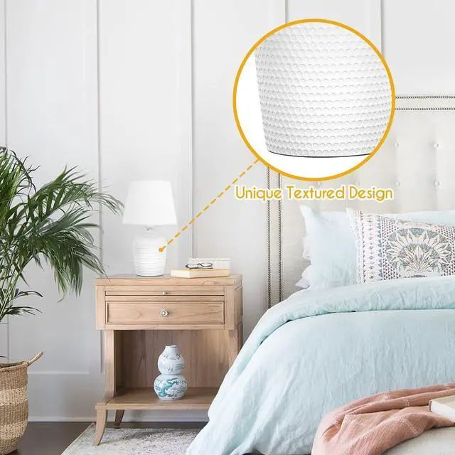 Alt view image 3 of 7 - Small 11.8" Table Lamps Set of 2, Bedside Nightstand Lamps for Bedroom Kids Room, Cute Desk Lamps with Studded Texture Base for Reading Nursery Living Room Office, White