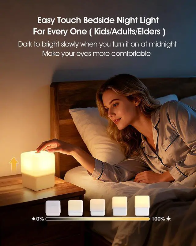 Alt view image 2 of 7 - Cool Lift Touch Lamps for Nightstand, Cordless Warm Night Light for Baby Nursery/Sleep Aid, Dimmable/2600K Amber/2000mAh Rechargeable, Small Bedside Nightlight for Kids and Adults' Bedroom