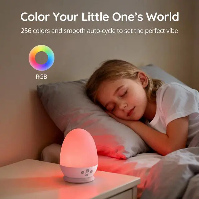 Alt view image 2 of 7 - Night Light for Kids, Baby Night Light with Sound Machine, RGB Egg Night Light for Nursery, Stepless Dimming, Touch Control, Night Lamp for Kids Bedroom, Safe & Harmless, Eye-Caring