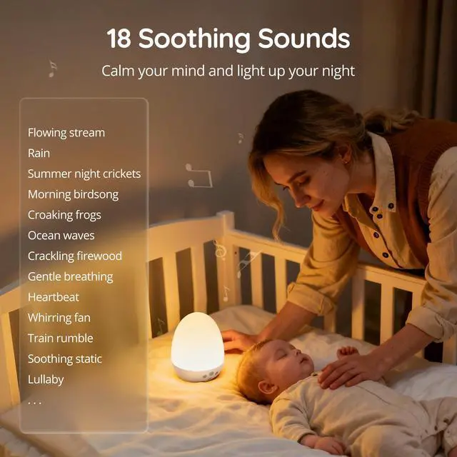 Alt view image 3 of 7 - Night Light for Kids, Baby Night Light with Sound Machine, RGB Egg Night Light for Nursery, Stepless Dimming, Touch Control, Night Lamp for Kids Bedroom, Safe & Harmless, Eye-Caring