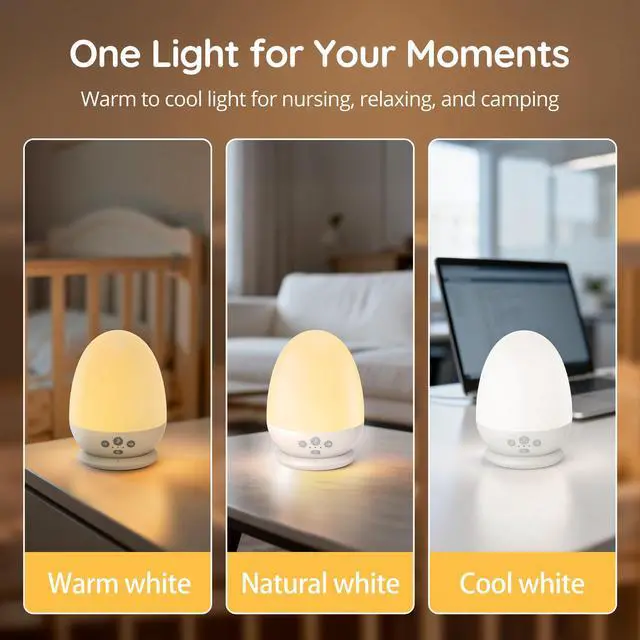 Alt view image 4 of 7 - Night Light for Kids, Baby Night Light with Sound Machine, RGB Egg Night Light for Nursery, Stepless Dimming, Touch Control, Night Lamp for Kids Bedroom, Safe & Harmless, Eye-Caring