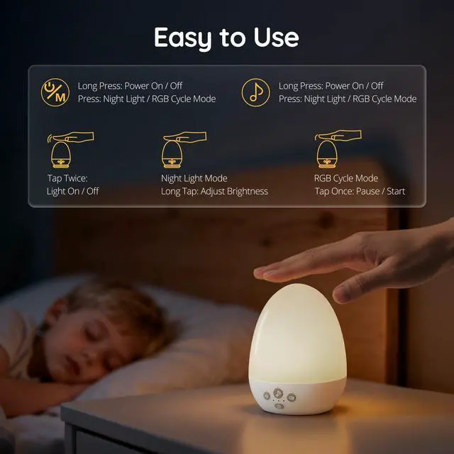 Alt view image 5 of 7 - Night Light for Kids, Baby Night Light with Sound Machine, RGB Egg Night Light for Nursery, Stepless Dimming, Touch Control, Night Lamp for Kids Bedroom, Safe & Harmless, Eye-Caring