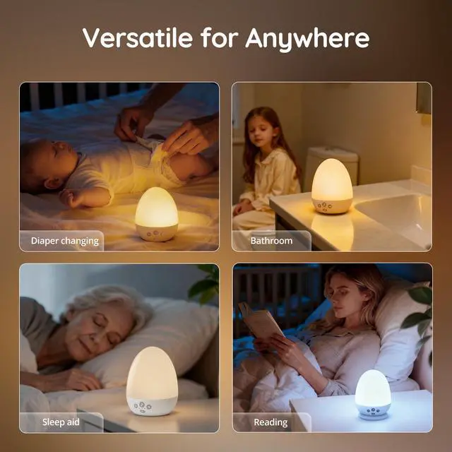 Alt view image 7 of 7 - Night Light for Kids, Baby Night Light with Sound Machine, RGB Egg Night Light for Nursery, Stepless Dimming, Touch Control, Night Lamp for Kids Bedroom, Safe & Harmless, Eye-Caring