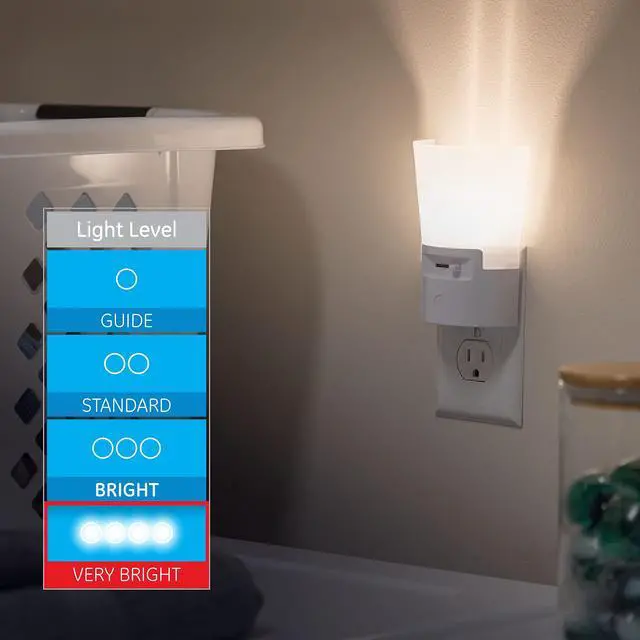 Alt view image 5 of 7 - Ultrabrite Dimmable Sconce LED Night Light GEPlug-In, Energy Efficient, Dusk-to-Dawn Sensor, Adjustable Brightness, Ideal for Bedroom, Bathroom, Hallway, Nursery, White, 45123, 1 Pack,