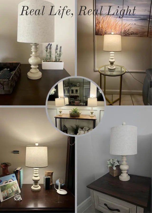 Alt view image 5 of 7 - Tradition 20.5" Rustic Table Lamp Set of 2 for Living Room Farmhouse Bedside Desk Lamps Bedroom Nightstand Vintage Lamps Linen WashedSuitable for Decorating Small Areas