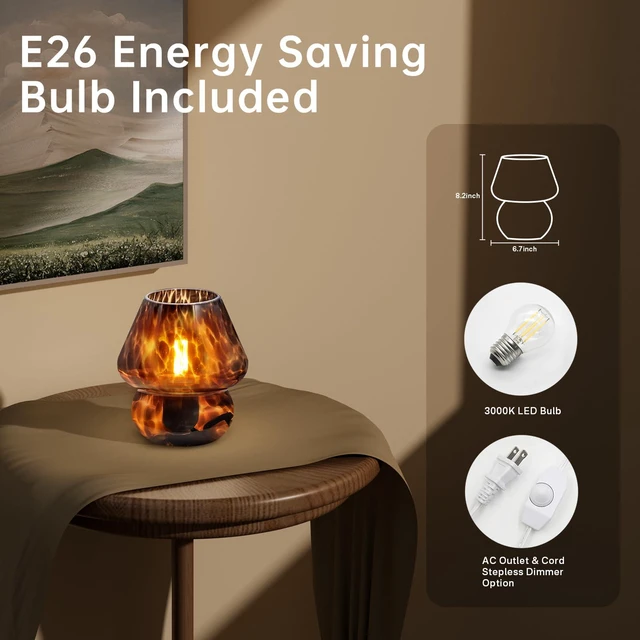 Alt view image 3 of 7 - Mushroom Lamp Small Lamp Table Lamp for Bedroom, Desk Bedside Lamps for Living Room,Mushroom Decor Cute Mini Modern Mid Century Lamps for Night Stands,Aesthetic Home Decor (Flame Black)