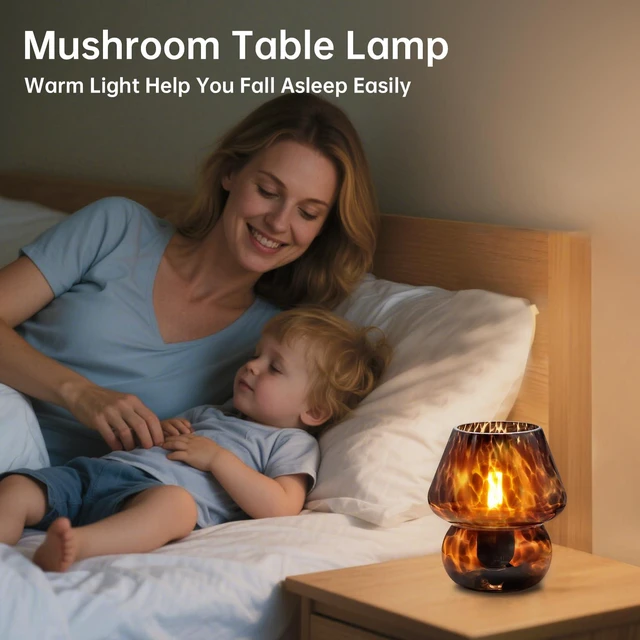 Alt view image 4 of 7 - Mushroom Lamp Small Lamp Table Lamp for Bedroom, Desk Bedside Lamps for Living Room,Mushroom Decor Cute Mini Modern Mid Century Lamps for Night Stands,Aesthetic Home Decor (Flame Black)