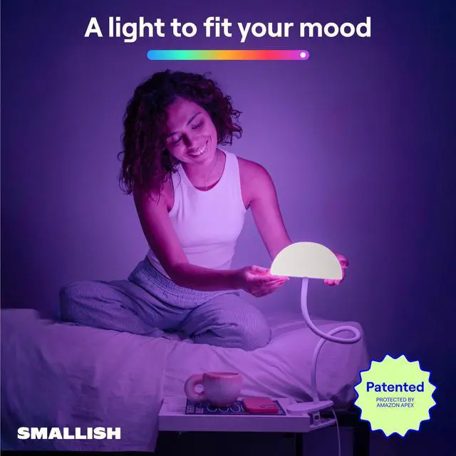 Alt view image 3 of 6 - Shroommate Clip On Light and Bed Headboard Lamp, Bedside Table Lamp for Dorm, College Dorm Room Essentials, Night Light for Kids Nursery, Clip on for Desk, MultiColor LEDs, Adapter Included (Black)