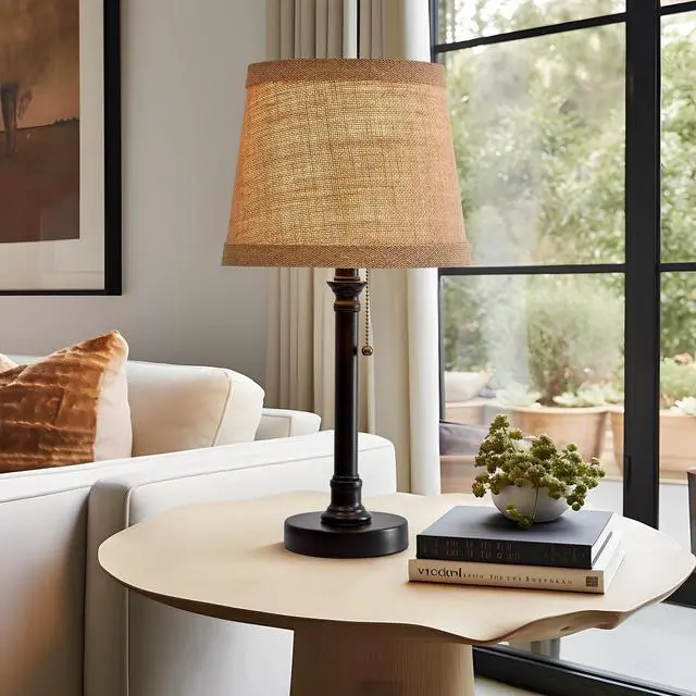 Main image of 19.5" Small Table Lamp for Bedroom - Bedside Lamps for Nightstand, Black Table Lamp for Living Room with Fabric Shade, Desk Reading Lamp for Kids Room Living Room Office Dorm