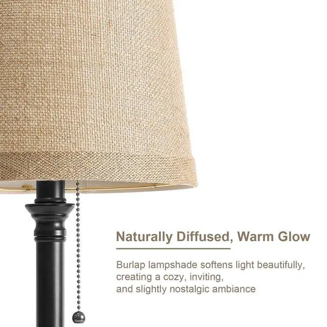 Alt view image 5 of 7 - 19.5" Small Table Lamp for Bedroom - Bedside Lamps for Nightstand, Black Table Lamp for Living Room with Fabric Shade, Desk Reading Lamp for Kids Room Living Room Office Dorm