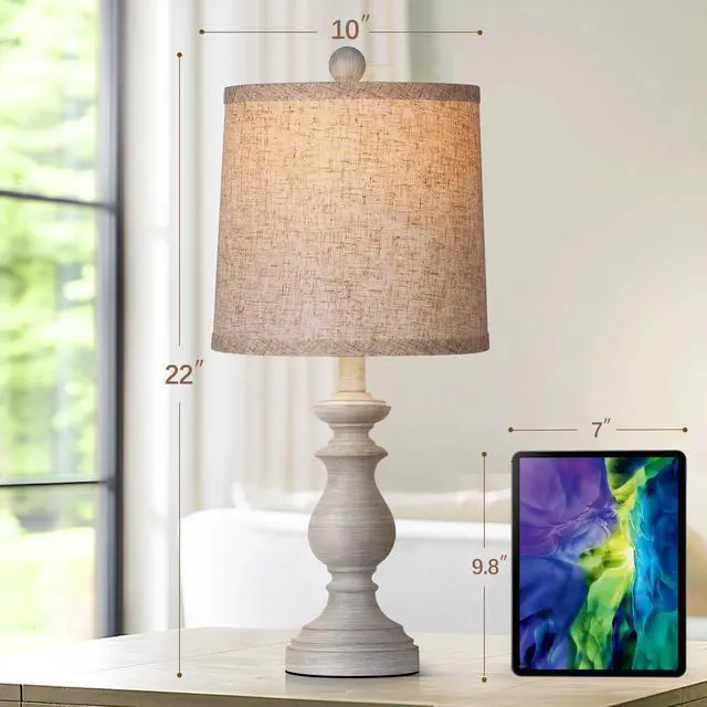 Alt view image 3 of 7 - Traditional Table Lamp Set of 2, Rustic Farmhouse Table Lamps for Living Room Bedroom, 22" Bedside Desk Lamps Vintage Nightstand Lamps with Linen Shades, Antique Grey