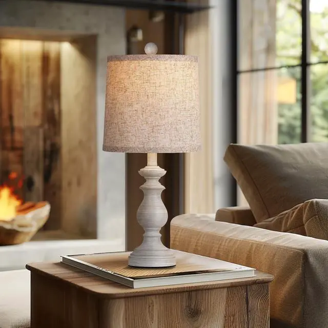 Alt view image 6 of 7 - Traditional Table Lamp Set of 2, Rustic Farmhouse Table Lamps for Living Room Bedroom, 22" Bedside Desk Lamps Vintage Nightstand Lamps with Linen Shades, Antique Grey