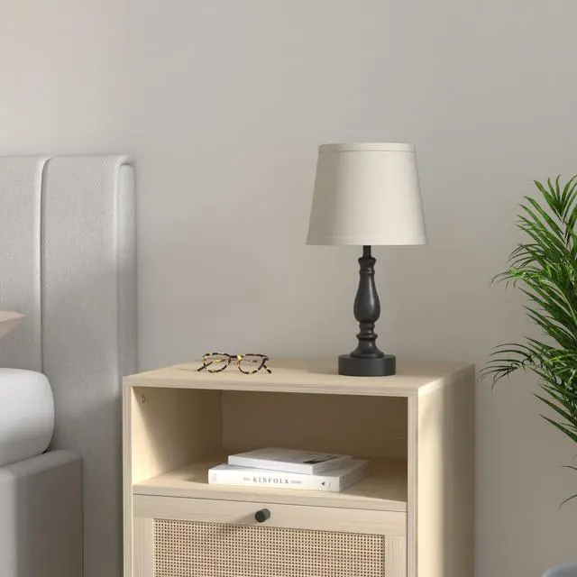 Alt view image 2 of 7 - Lamps for Bedroom Set of 2,Touch Bedside Table Lamp with USB C+A Ports,Dimmable Nightstand Lamps with Round Fabric Linen Lampshade for Living Room Reading Bed Side End Table,Bulbs Included