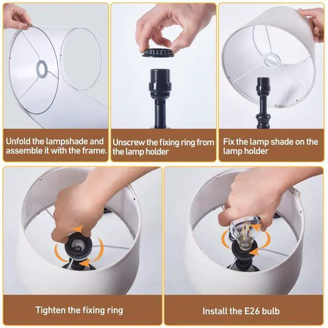 Alt view image 7 of 7 - Lamps for Bedroom Set of 2,Touch Bedside Table Lamp with USB C+A Ports,Dimmable Nightstand Lamps with Round Fabric Linen Lampshade for Living Room Reading Bed Side End Table,Bulbs Included