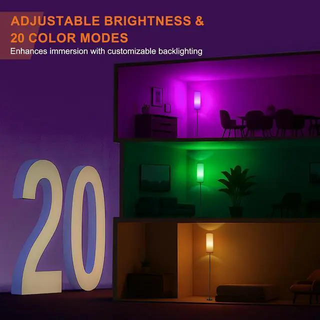 Alt view image 4 of 7 - Floor Lamp, Color Changing Ambient Lighting for Living Room & Gaming Decor, Smart Standing Lamp with App & Remote Control, Tall Corner Lamp for Bedroom, 9W 800LM, Foot Switch, Beige Shade