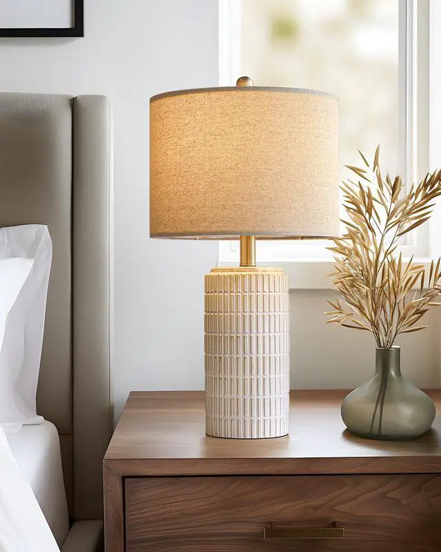 Alt view image 5 of 7 - 23'' Bedside Table Lamp for Bedroom Nightstands, Birthday Gifts for Women Mom, House Warming Gifts New Home Decor, Ceramic Lamp for Living Room, White Modern Bedroom Lamp