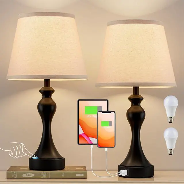 Main image of Touch Lamps for Nightstand - Bedside Lamps Set of 2, 3 Way Dimmable, USB C+A for Bedroom & End Tables (LED Bulbs Included)