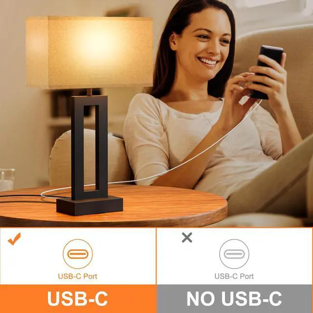 Alt view image 7 of 7 - Bedroom Lamps for Night Stands - Touch Control, 3 Way Dimmable, USB C+A Charging, LED Bulbs, Easy Assembly
