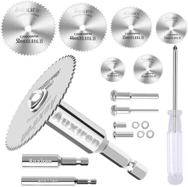 Main image of 11 PCS Rotary Drill Saw Blades: 6 PCS Mini Circular Saw Blades with 2 PCS 1/4" Hex Shank, 1/8" & 1/4" Round Shanks+ Screwdriver, HSS Small Cutting Discs for Drills Rotary Tools, Inside PVC Pipe Cutter