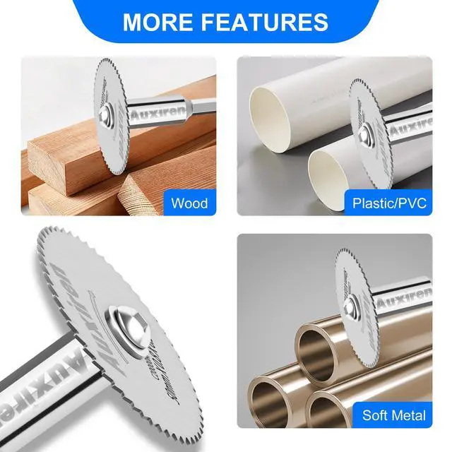 Alt view image 6 of 7 - 11 PCS Rotary Drill Saw Blades: 6 PCS Mini Circular Saw Blades with 2 PCS 1/4" Hex Shank, 1/8" & 1/4" Round Shanks+ Screwdriver, HSS Small Cutting Discs for Drills Rotary Tools, Inside PVC Pipe Cutter