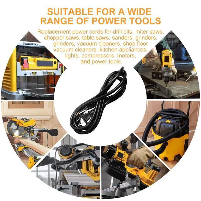 Alt view image 5 of 7 - 8FT 16/2 Power Cord Replacement for Drills, Sanders, Chop Saws, Grinders, Vacuums, Miter Saws, Appliances, Motors etc Power Tools Black