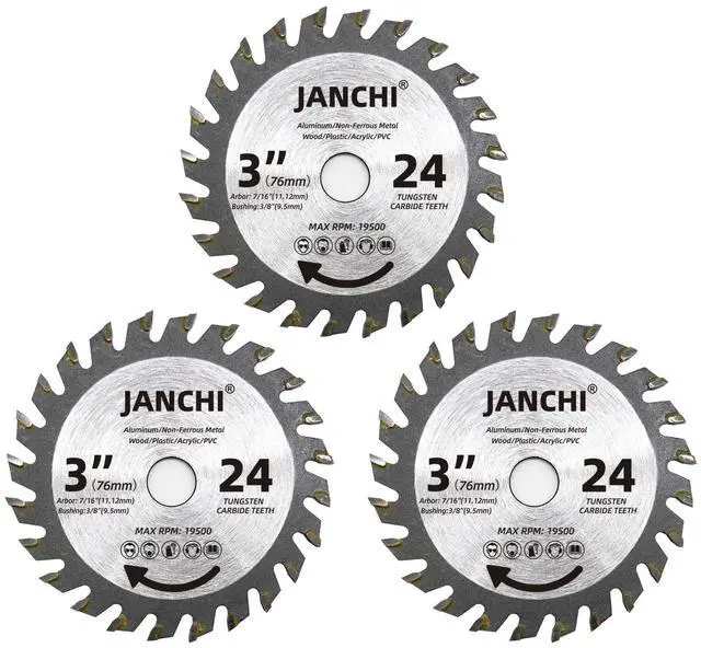 Main image of 3Pack 3 Inch 24T Carbide Circular Saw Blade for Cuts Woods, Plastic, PCV, Acrylic, Aluminum, 7/16" Arbor Compatible with All Dremel Saw-MAX, Ultra-Saws, RotoZip Saws, Rigid 3" Multi-Material Saw