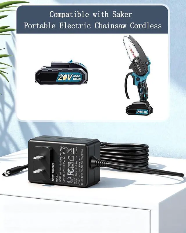 Alt view image 3 of 7 - Charger for Saker Mini Chainsaw Compatible with Saker Portable Electric Chainsaw Cordless Compatible with Saker Small Handheld Chain Saw Pruning Shears Chainsaw Adapter Power Supply Cord 6.5Ft