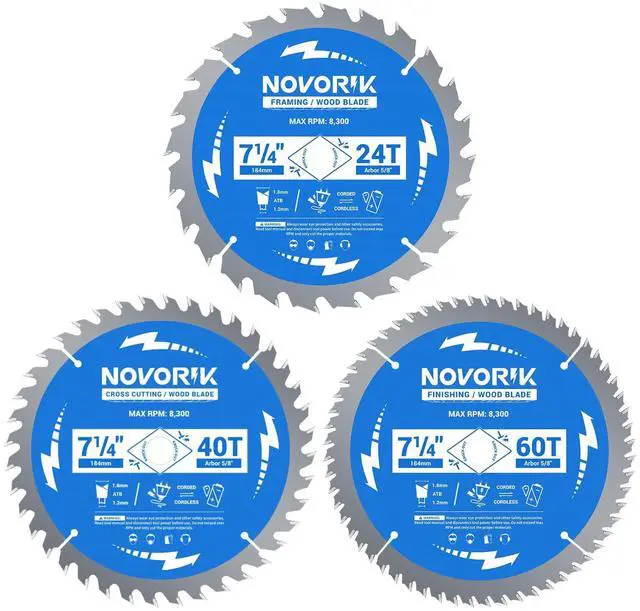 Main image of Circular Saw Blade 7-1/4" 24T&40T&60T, Saw Blade with Arbor 5/8", ATB Circular Saw Blade , Professional for Wood Cutting, 3-Pack