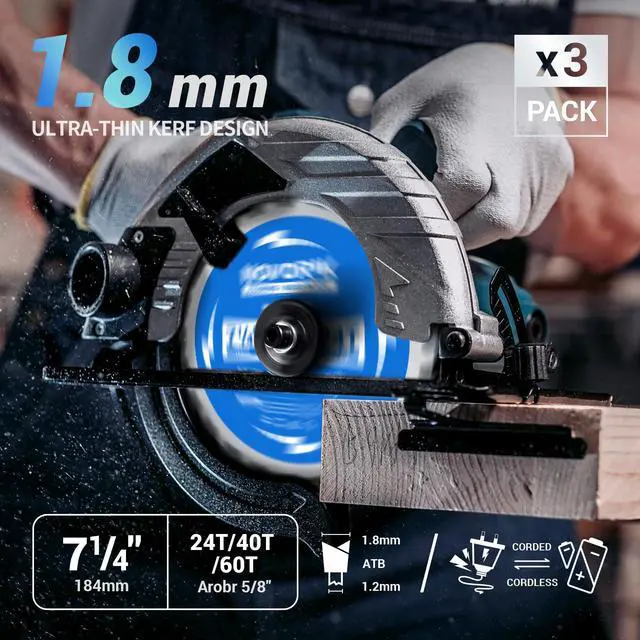Alt view image 2 of 7 - Circular Saw Blade 7-1/4" 24T&40T&60T, Saw Blade with Arbor 5/8", ATB Circular Saw Blade , Professional for Wood Cutting, 3-Pack