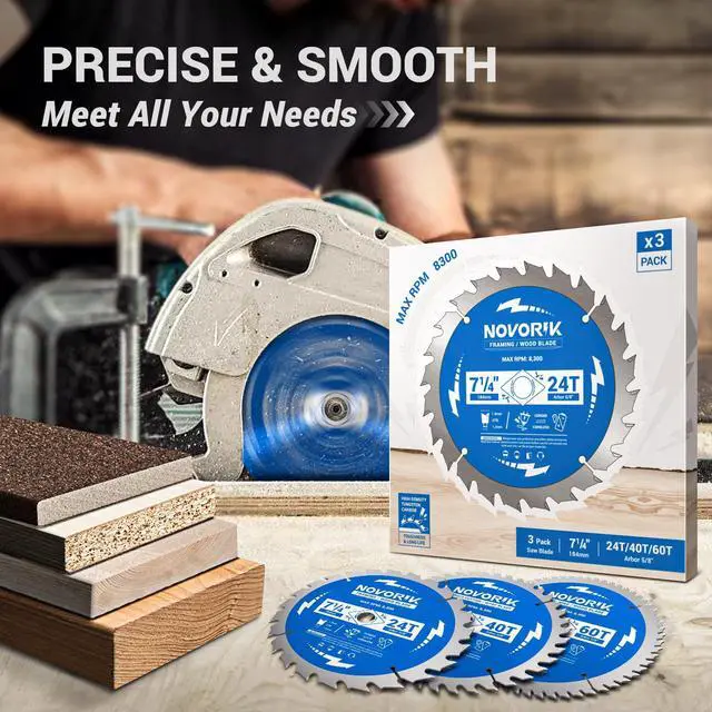 Alt view image 6 of 7 - Circular Saw Blade 7-1/4" 24T&40T&60T, Saw Blade with Arbor 5/8", ATB Circular Saw Blade , Professional for Wood Cutting, 3-Pack