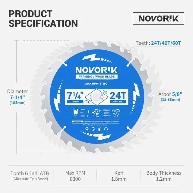 Alt view image 7 of 7 - Circular Saw Blade 7-1/4" 24T&40T&60T, Saw Blade with Arbor 5/8", ATB Circular Saw Blade , Professional for Wood Cutting, 3-Pack