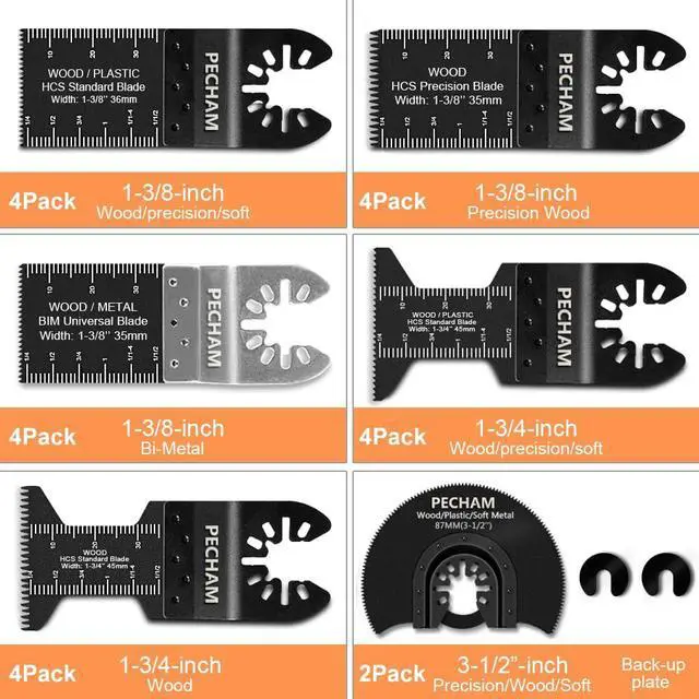 Alt view image 5 of 7 - 24PCS Universal Wood Metal Oscillating Multitool Quick Release Saw Blades Fit Porter Cable Black & Decker Rockwell Ridgid Ryobi Milwaukee Chicago Craftsman