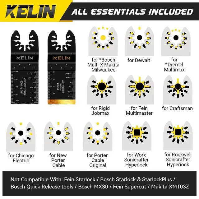 Alt view image 2 of 7 - 118 PCS Multitool Blade Kits Cutting and Sandpaper Oscillating Tool Accessories Universal Oscillating Saw Blades 13 Types Blades Compatible with Dewalt Bosch Dremel Milwaukee