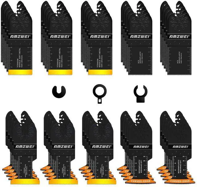 Main image of 50PCS Titanium Oscillating Tool Blades, Curved Edge Oscillating Saw Blades for Metal, Wood, Plastic, Quick Release Multi Tool Blades Compatible with Dewalt Milwaukee Ryobi Rockwell Fein