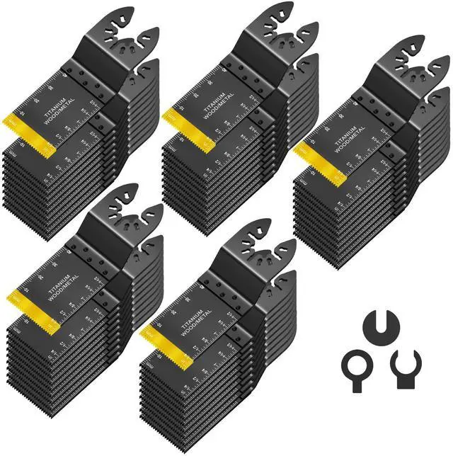 Main image of 50pcs Wood Plastics Metal Multitool Blades Titanium oscillating Saw Blades Quick Release Fit Dewalt Tools Bosch Porter Cable Black & Decker Rockwell Ryobi Milwaukee Chicago Craftsman Makita