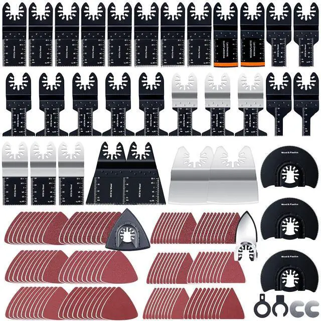 Main image of 158 Pack Oscillating Saw Blades, Oscillating Tool Blades with Sandpaper, Multitool Bi-Metal Blades Kits for Wood Metal Plastics Quick Release Fit Dewalt Ryobi Rockwell Makita