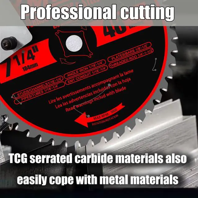 Alt view image 4 of 7 - 7 1/4 Inch Metal Cutting Saw Blade,Replace for Diablo D0748CF 7 1/4 Inch Metal and Stainless Steel Cutting Saw Blade,Compatible with 7-1/4 Inch Circular Saw,Cermet Carbide,5/8" Arbor,5X Longer Life