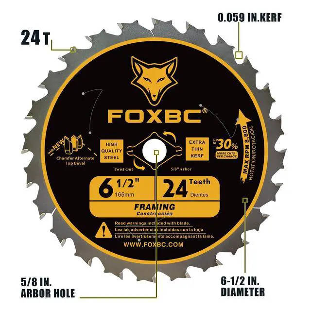 Alt view image 5 of 6 - 6-1/2 inch Circular Saw Blade 24T 60T Combo Pack, Wood Cutting, Thin-Kerf with 5/8" Arbor