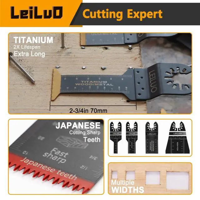 Alt view image 4 of 7 - 156 Pcs Multitool Blade Kits Oscillating Tool Cutting Sanding and Scraping Accessories with Storage Bag Oscillating Saw Blades Compatible with DeWalt Makita Dremel and More