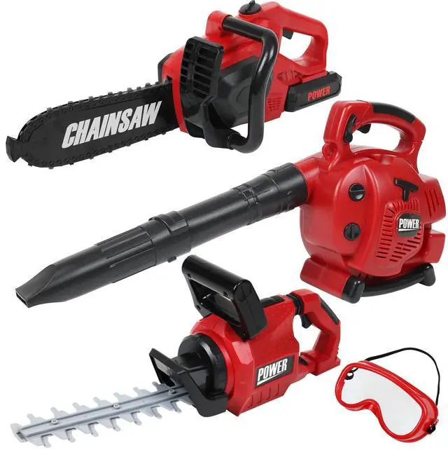 Main image of Power Garden Tools Set for Kids Battery Operated Toy Leaf Blower, Hedge Trimmer and Chainsaw Pretend Play for Boys Girls
