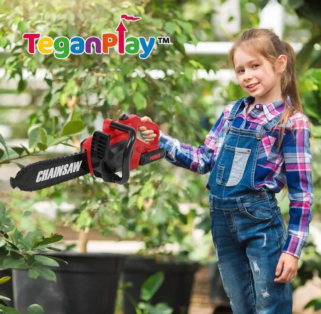 Alt view image 3 of 5 - Power Garden Tools Set for Kids Battery Operated Toy Leaf Blower, Hedge Trimmer and Chainsaw Pretend Play for Boys Girls